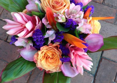 Wedding bouquet with tropical flowers